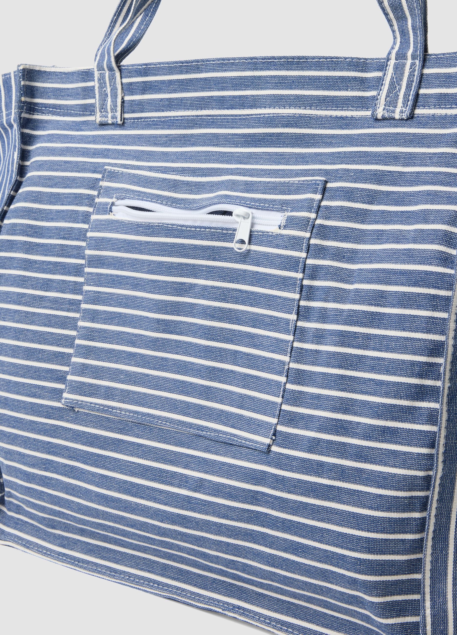 Blue striped pure cotton shopper bag