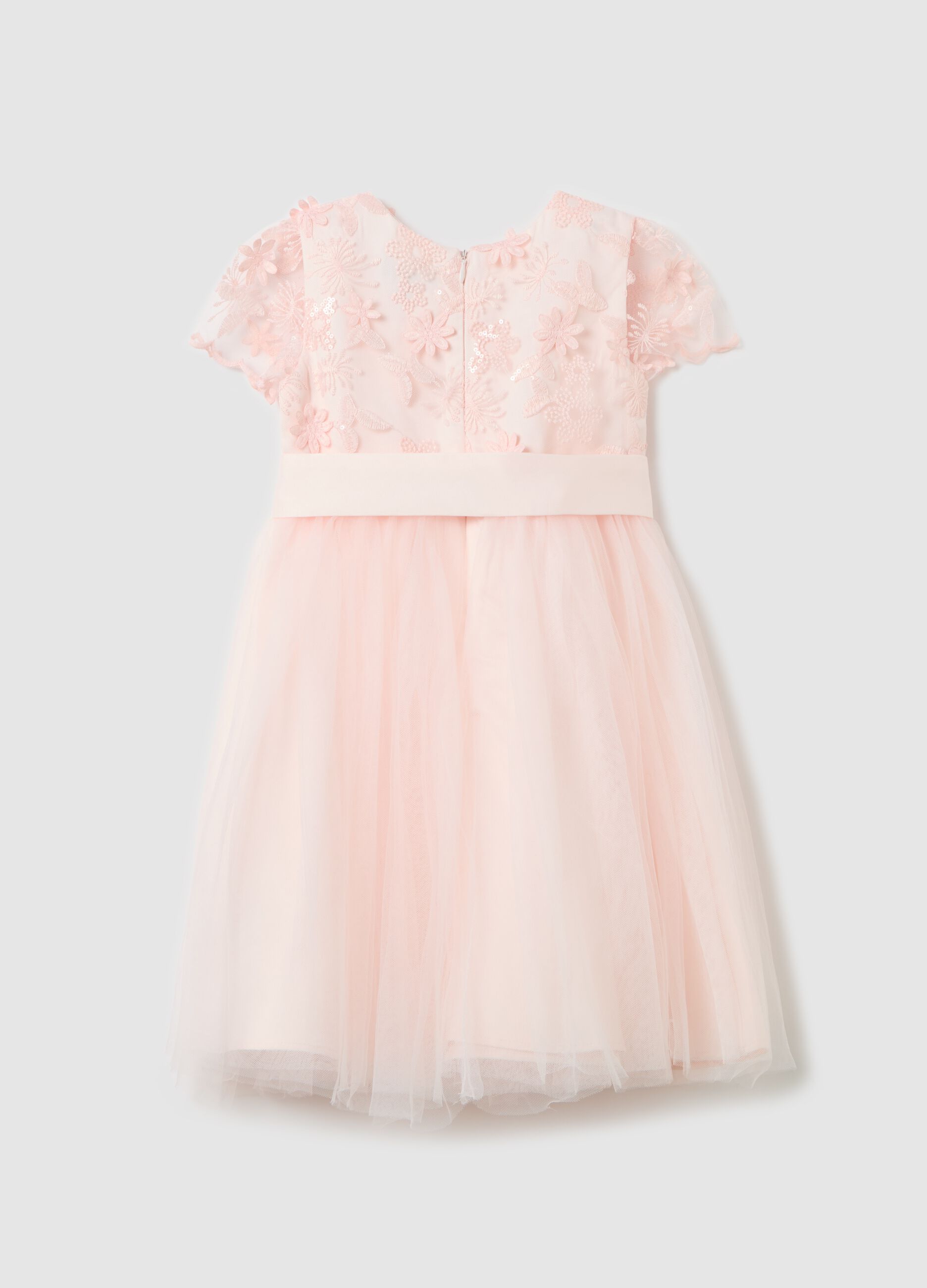 Tulle dress with floral applications