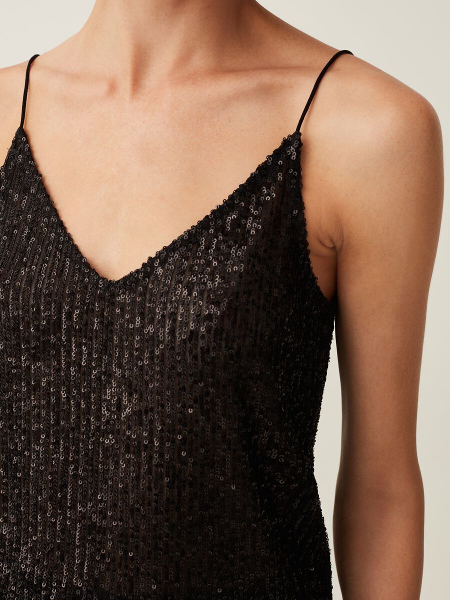 Tank top con paillettes scollo a V_3