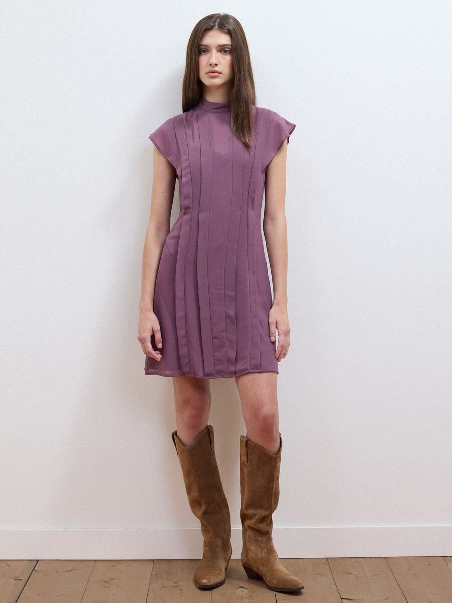 Abito viola con maniche corte a volant relaxed fit_1