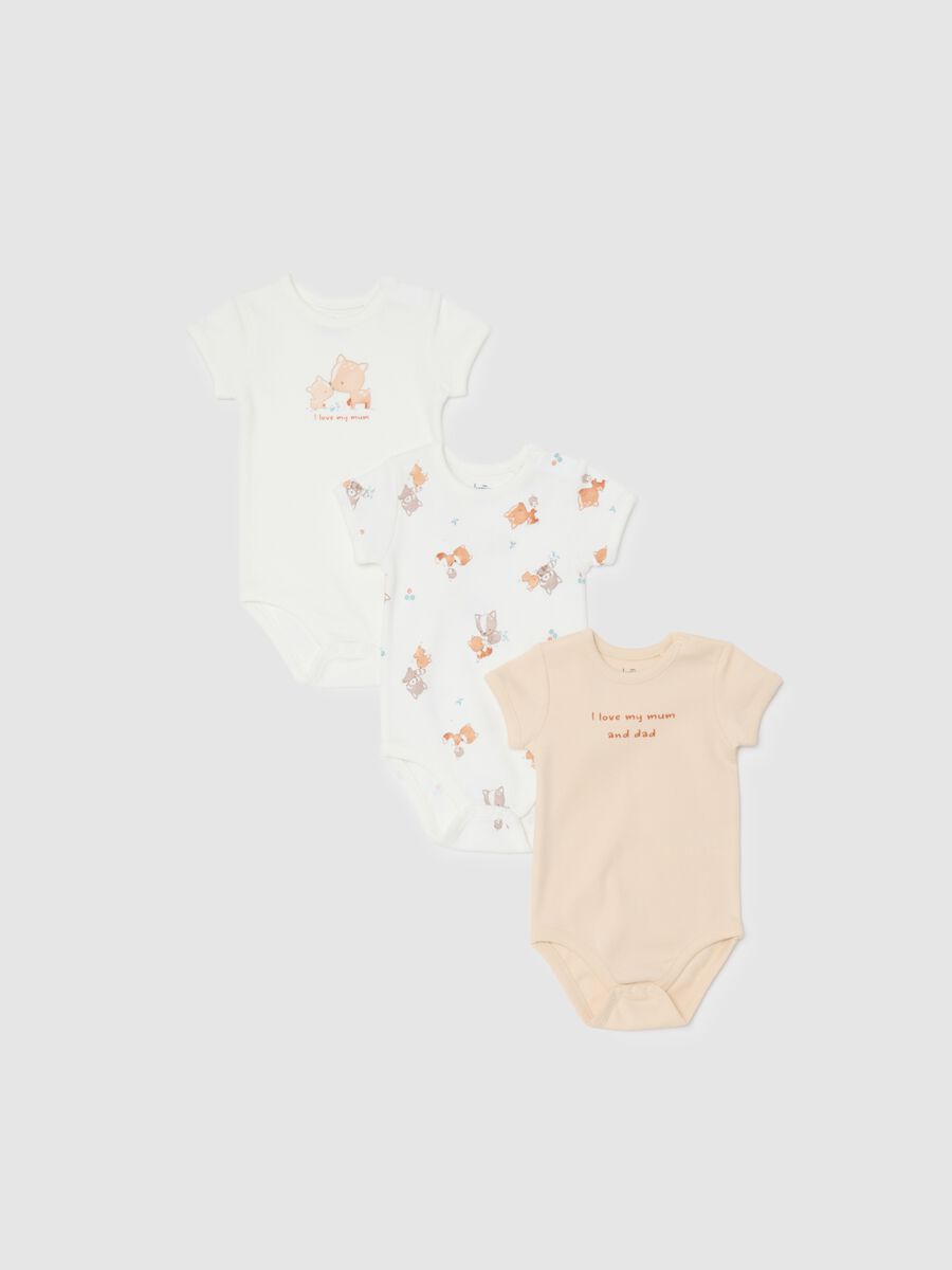Multi-coloured pure cotton unisex baby bodysuit tripack set_0