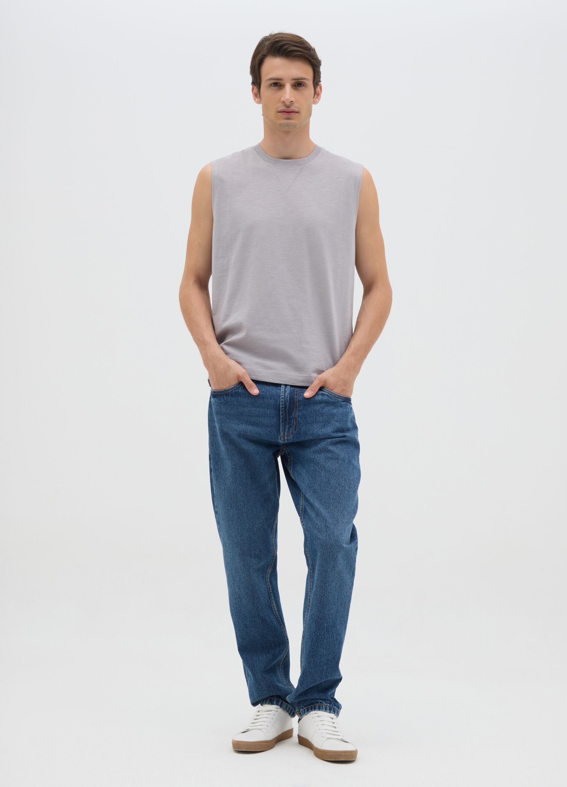 Canotta da uomo in puro cotone grigia regular fit