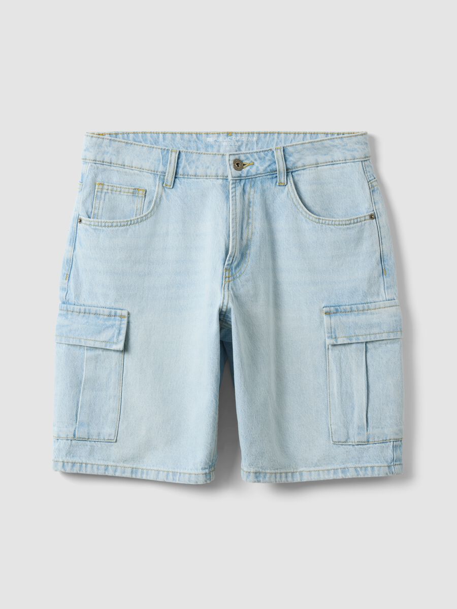Bermuda in puro cotone denim azzurro regular fit_5