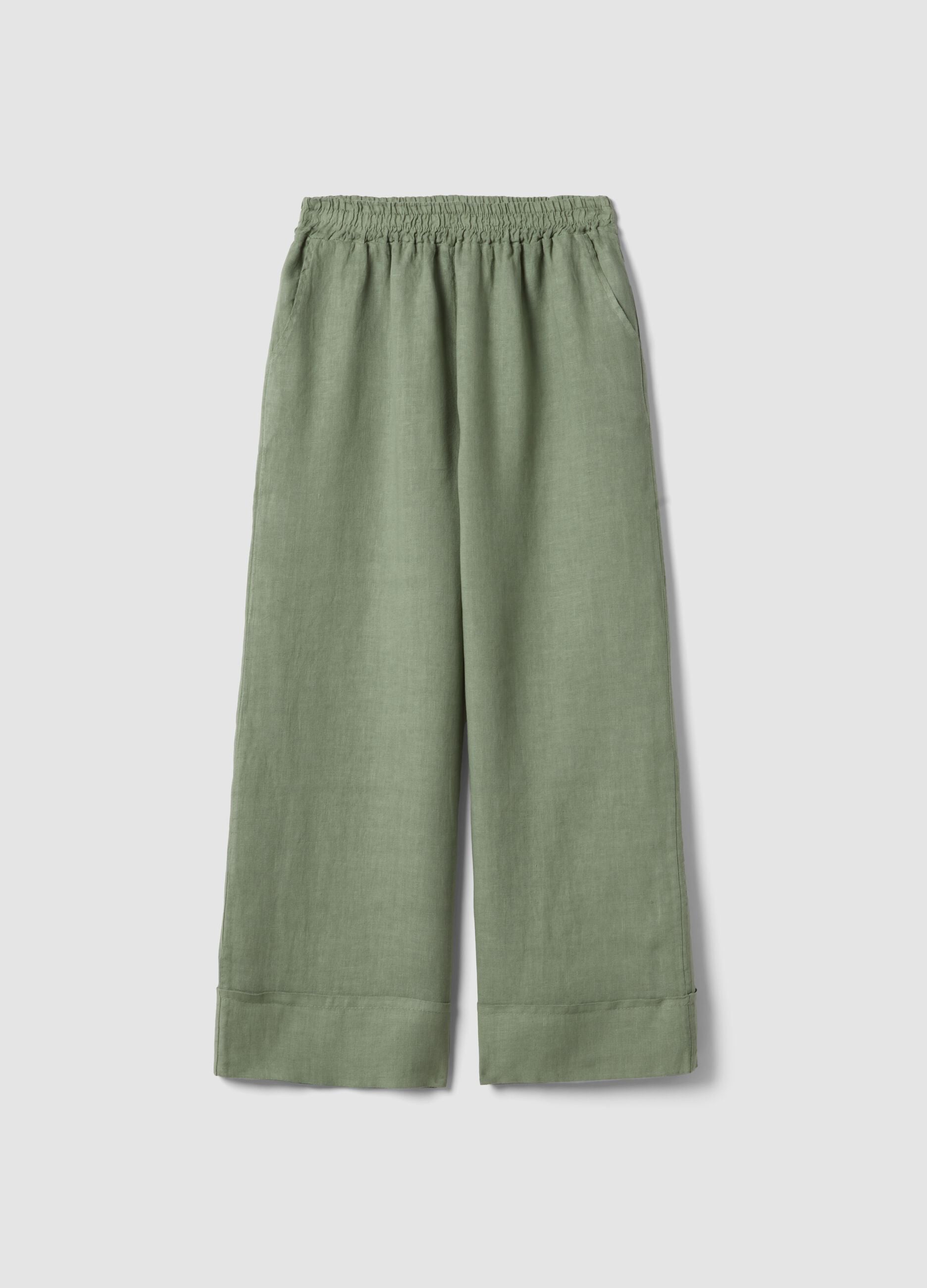 Green pure linen regular-fit trousers