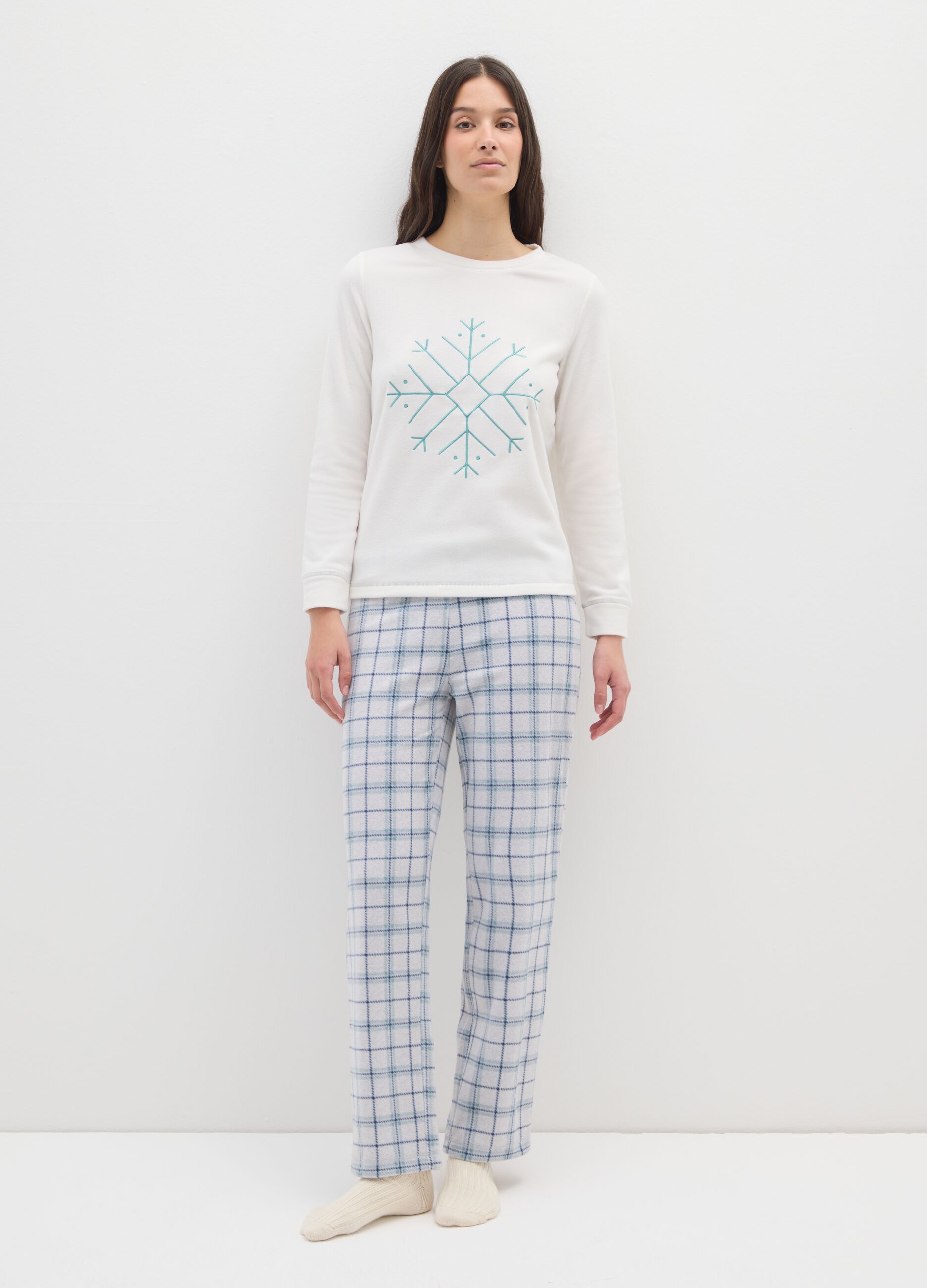 Multicolour Regular Fit Christmas Check Pyjamas with Snowflake
