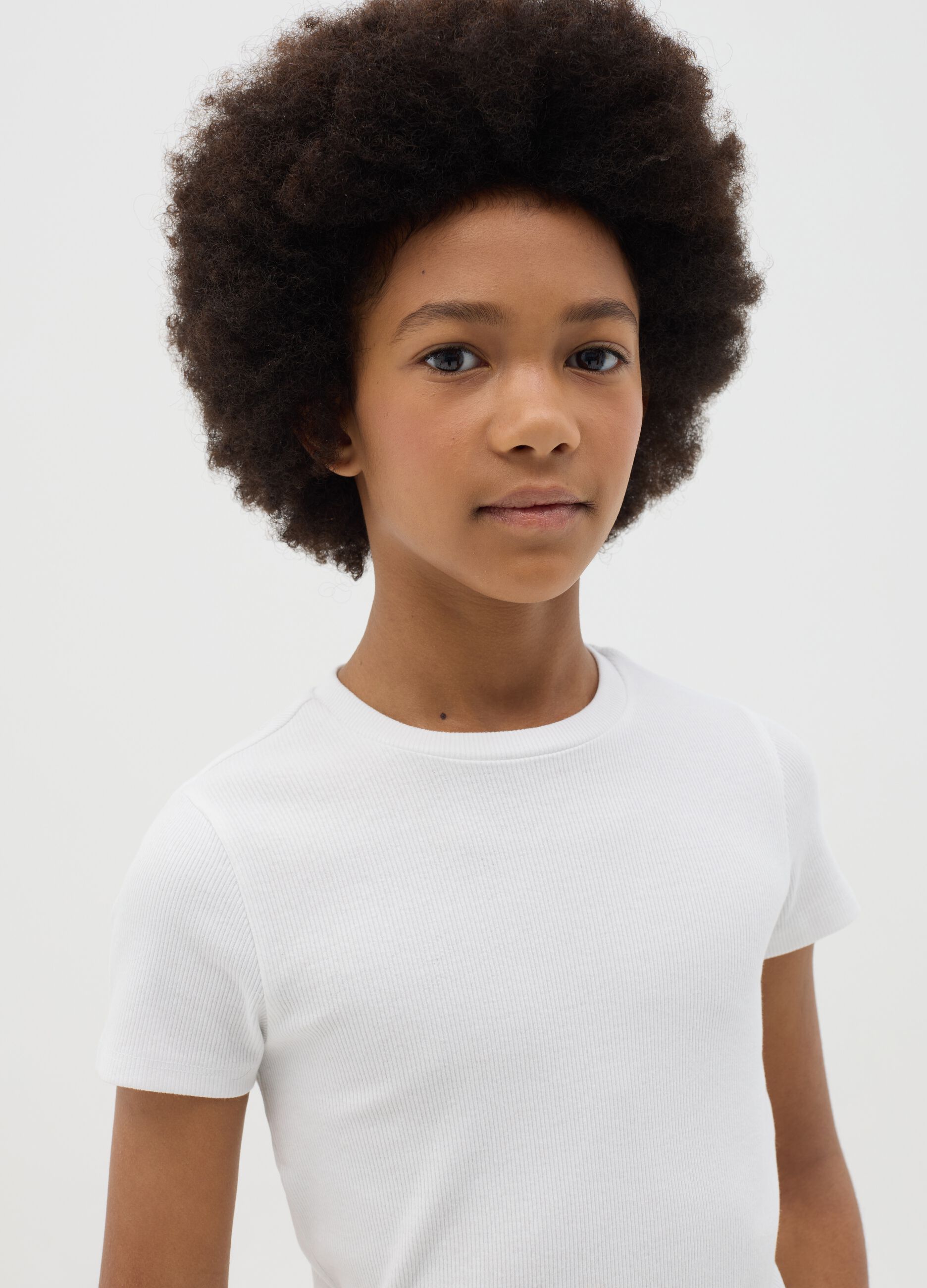 Girls’ white fitted T-shirt in stretch cotton