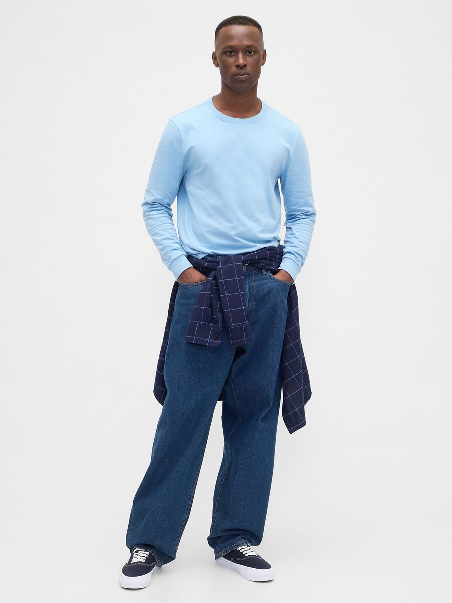 Long-sleeved blue cotton shirt_2