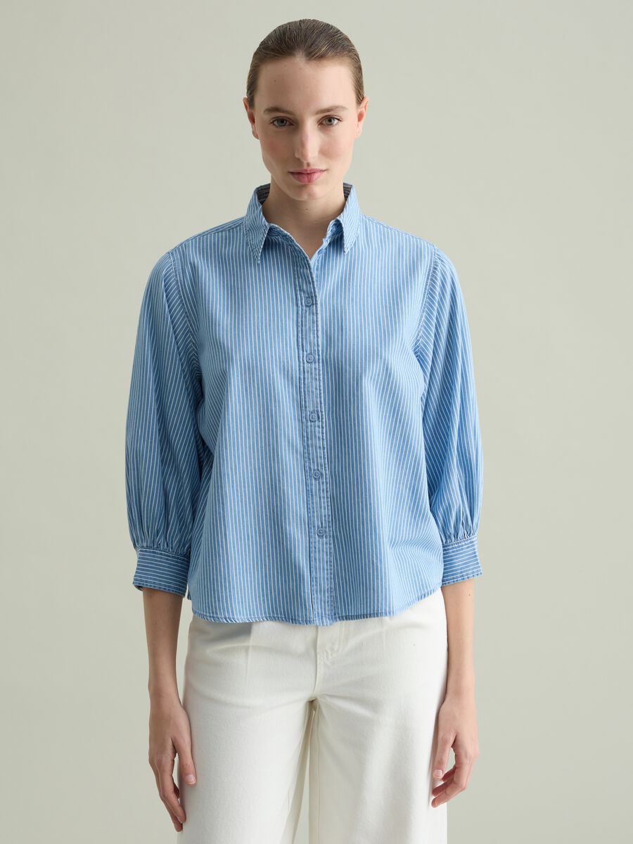 Striped fluid shirt with three-quarter sleeves_0