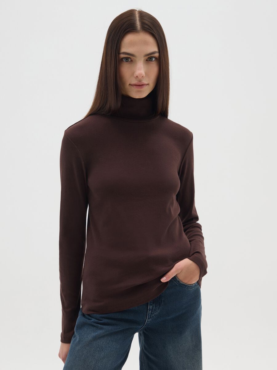 Dolcevita in misto cotone marrone regular fit_0