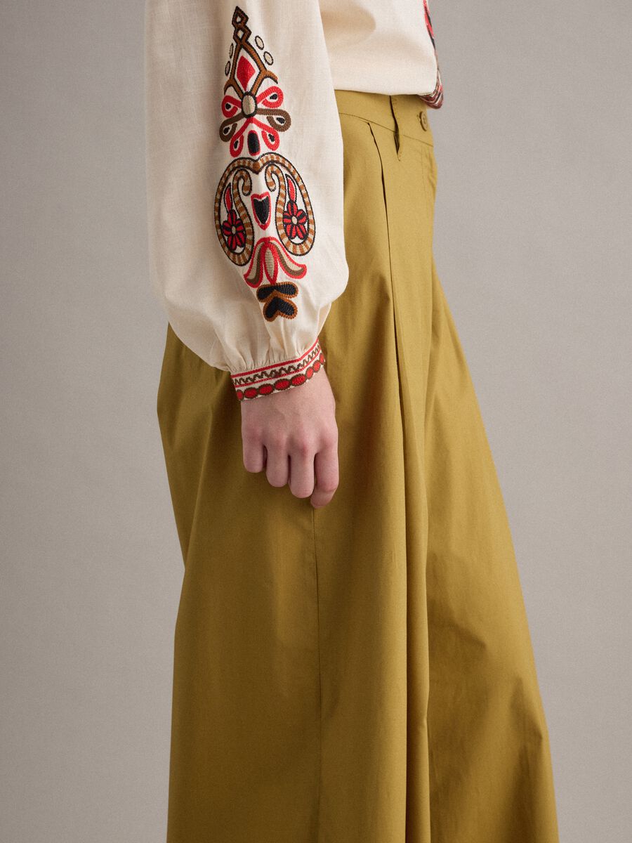 Green wide-leg trousers in pure cotton_3