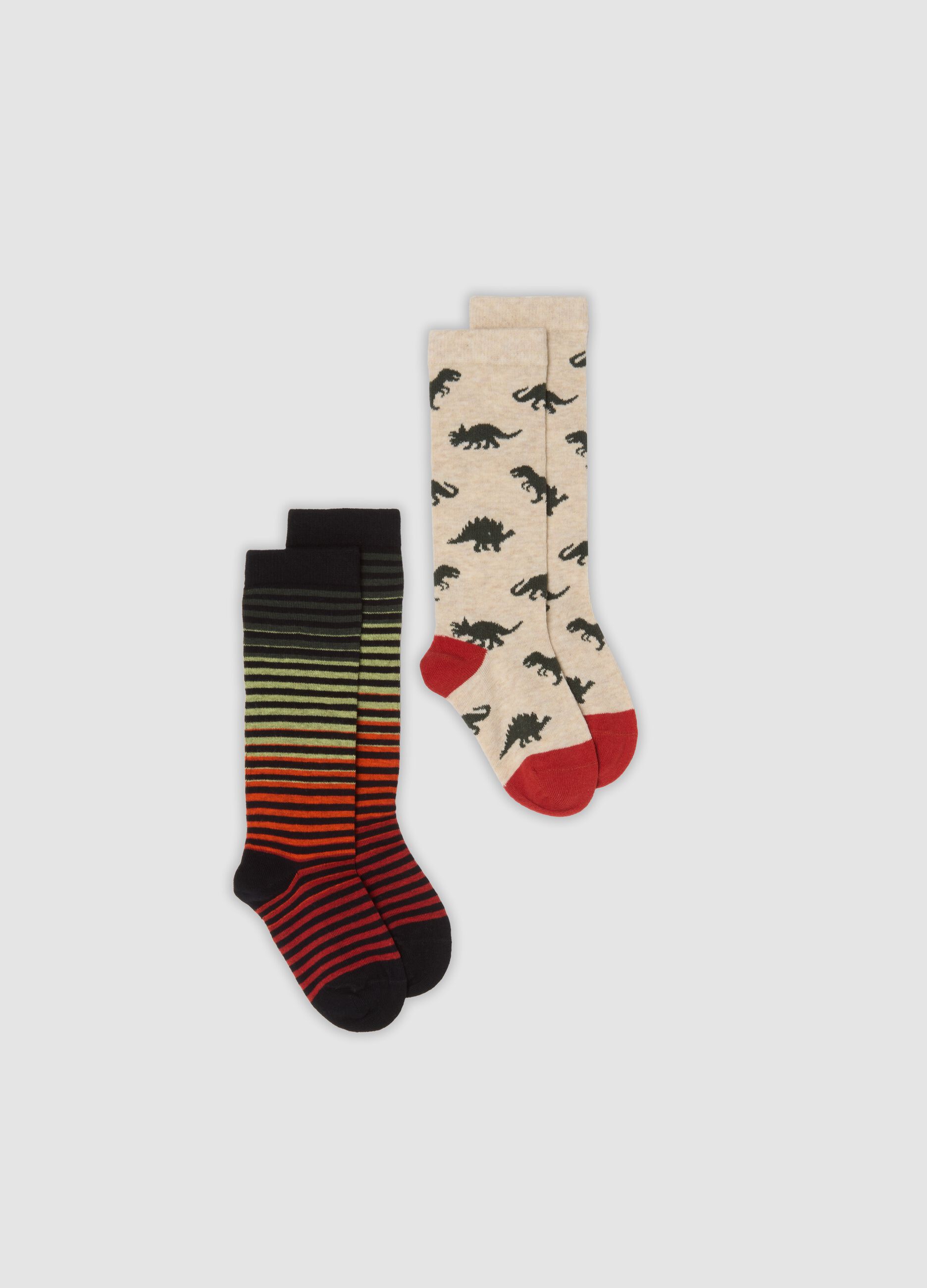 2-pack of brown and green long socks in stretchy organic cotton