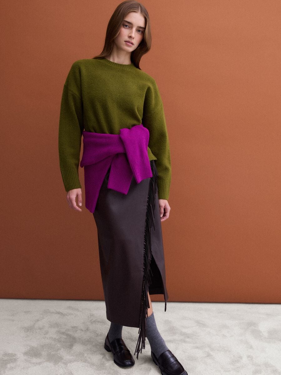 Olive green stretch wool crew-neck jumper_1