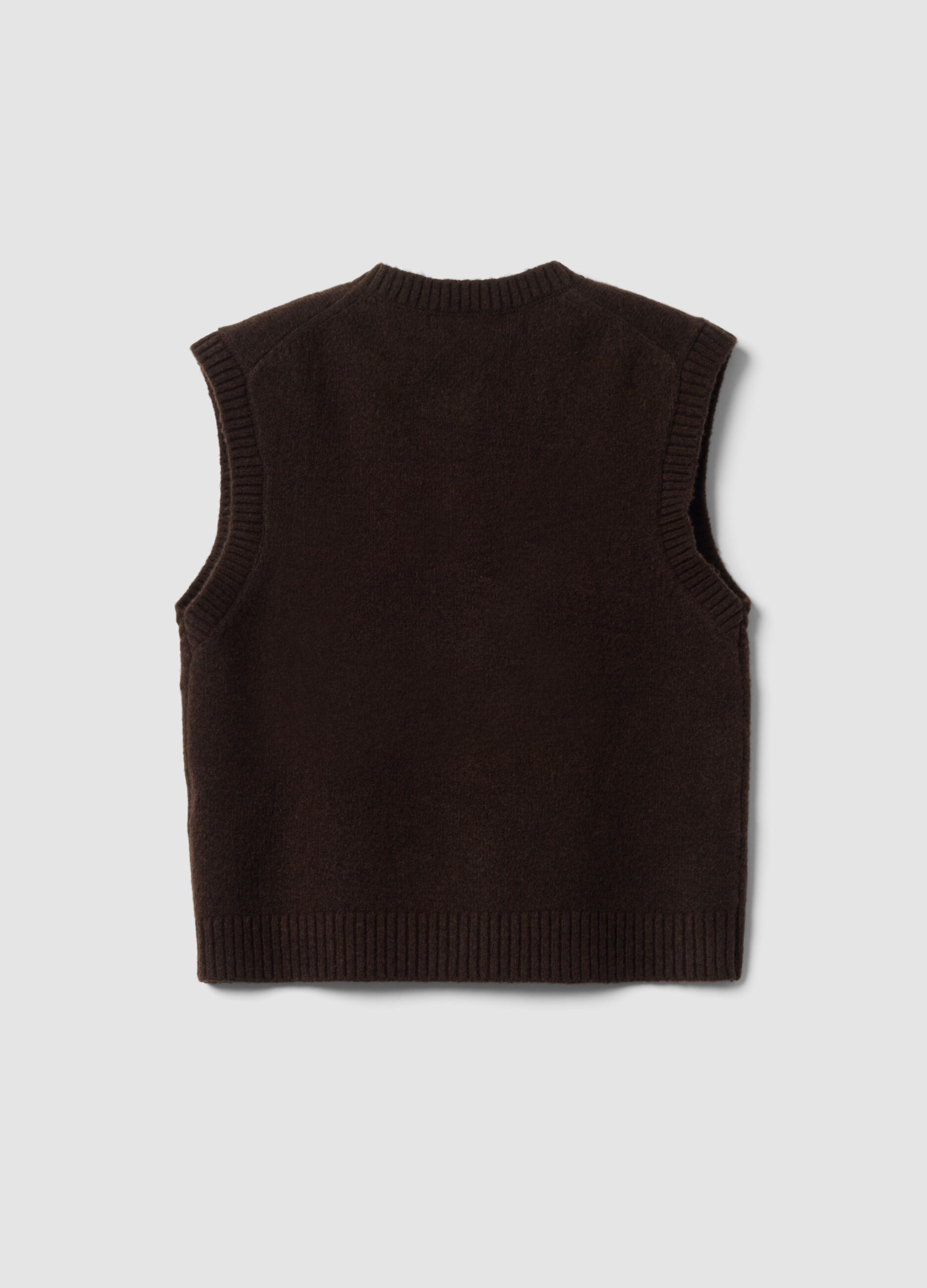 Gilet marrone in lana elasticizzata a girocollo