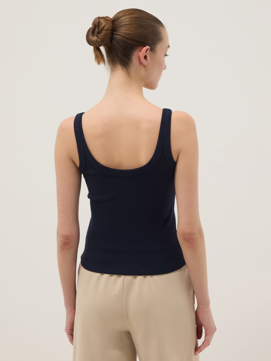Blue fitted stretch-cotton vest top_3