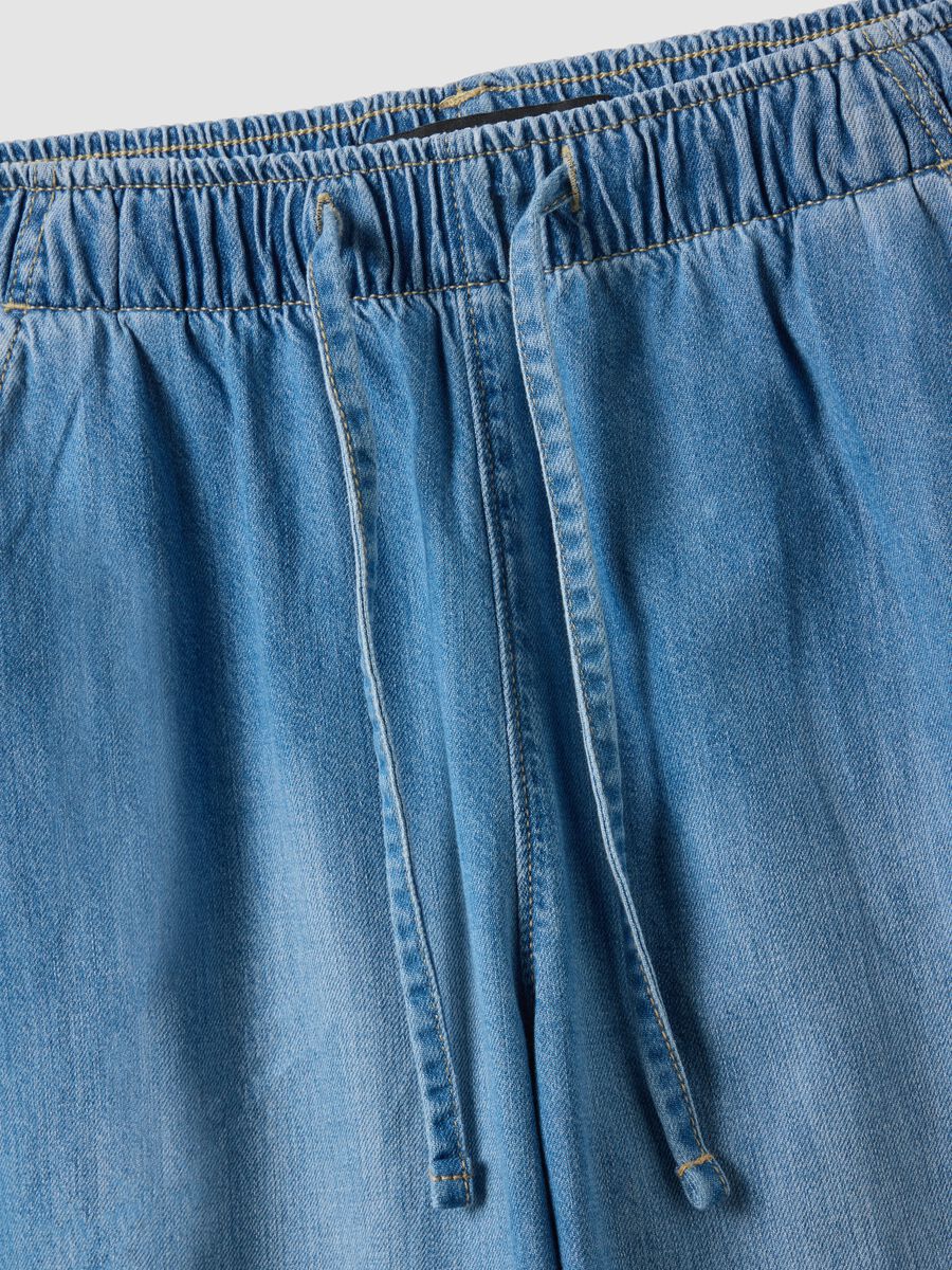 Blue pure cotton wide-leg denim jeans_5