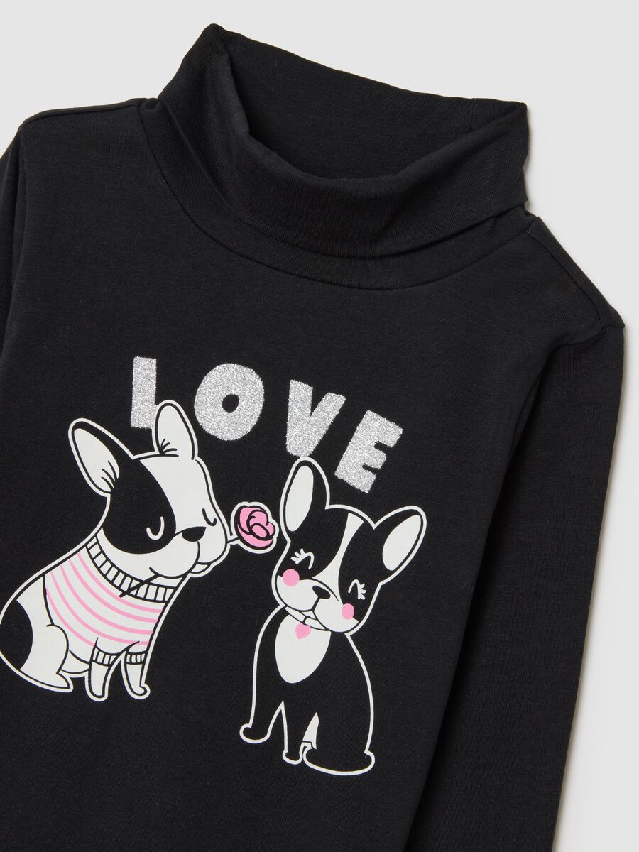 Girl's black cotton regular fit t-shirt with print_2