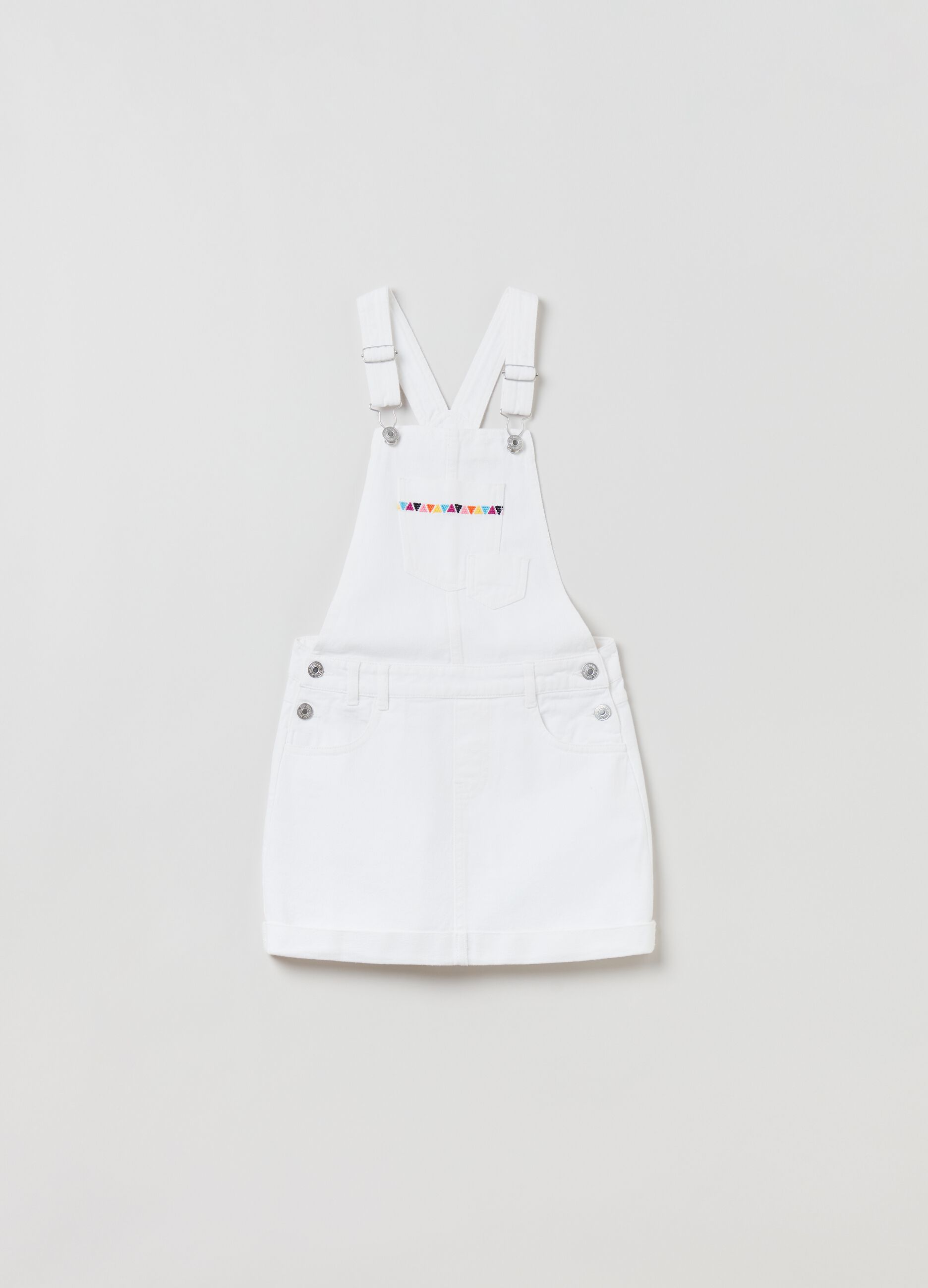 Salopette gonna in denim con ricami etnici_0