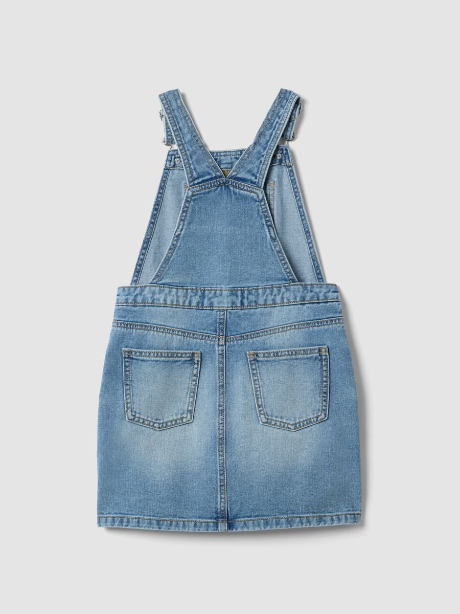 Salopette denim blu in puro cotone da bambina con ricamo Minnie_1