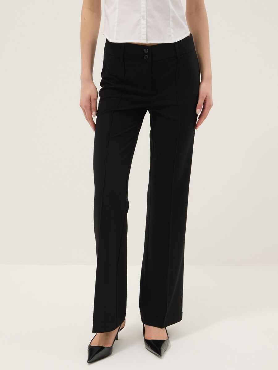 Black flare fit stretch fabric trousers_2