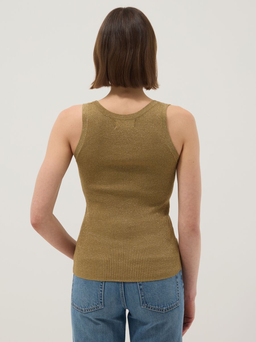 Brown viscose blend fitted tank top_2
