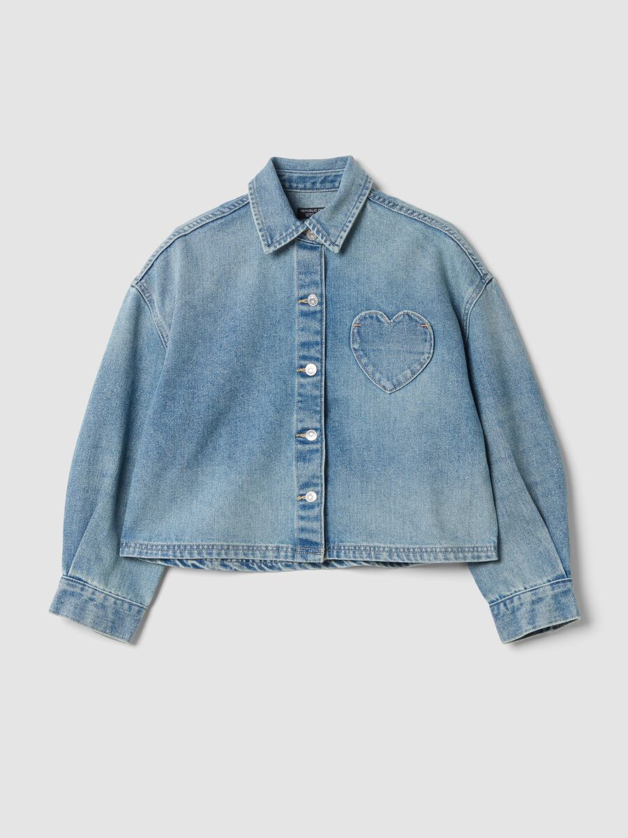 Camicia blu in denim di misto cotone e viscosa con cuore regular fit_3
