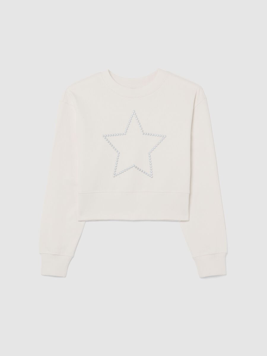 Felpa bianca da ragazza in puro cotone regular fit con stella ricamata_3