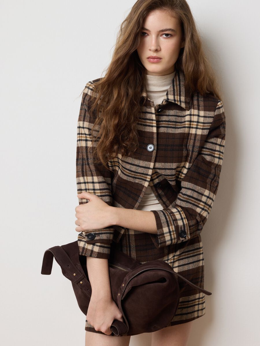 Plaid-effect brown tweed blazer_0