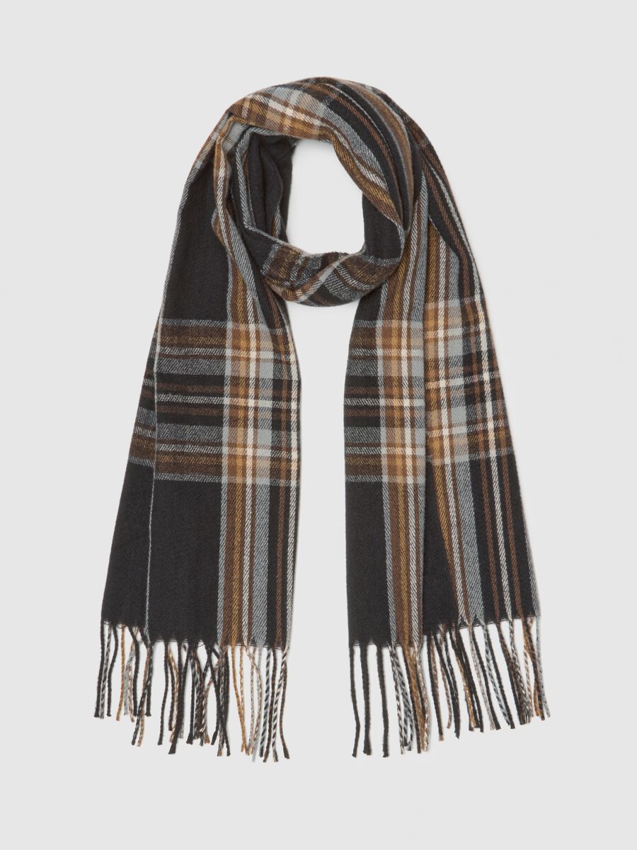 Brown mixed fabric scarf_0