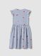 Pure cotton striped blue dress with frills and prints for girls_1