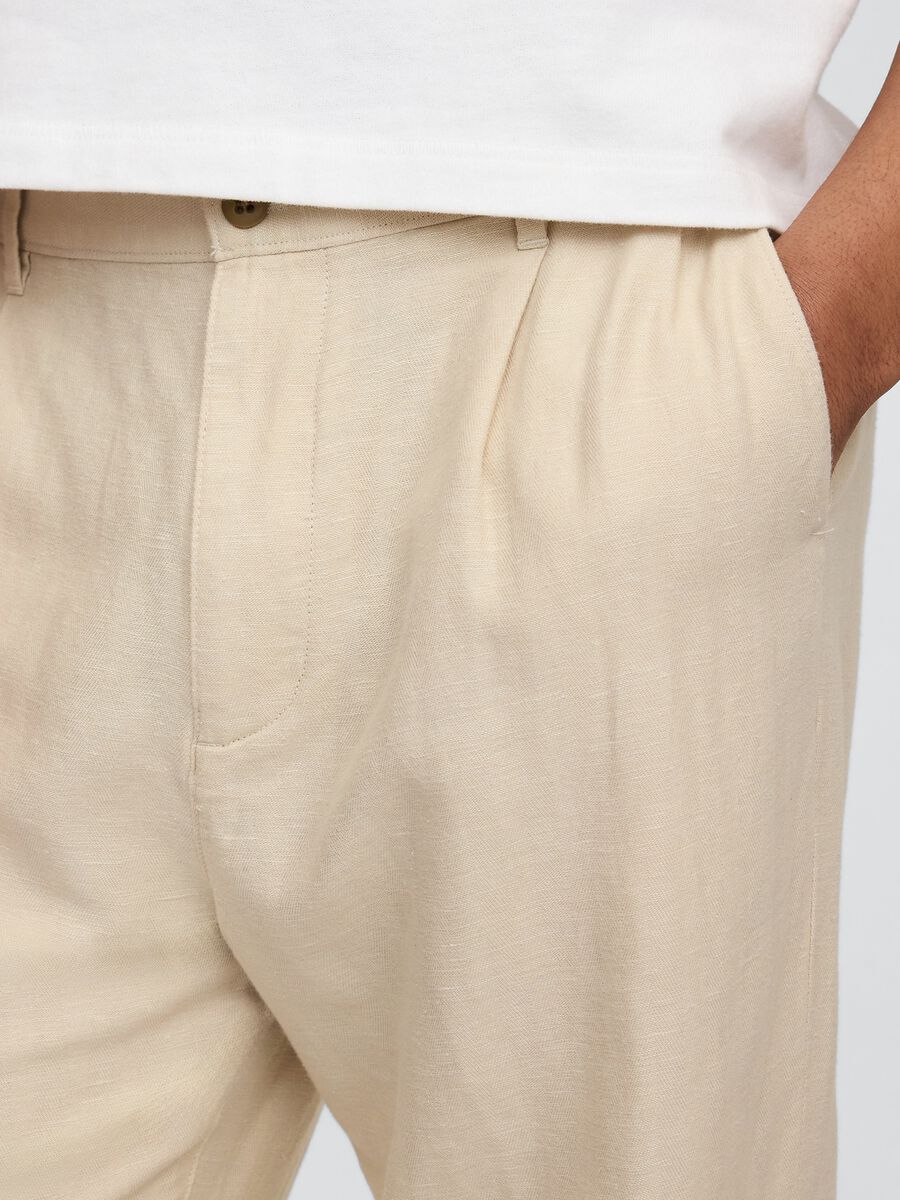 Beige wide leg trousers in linen and cotton_4
