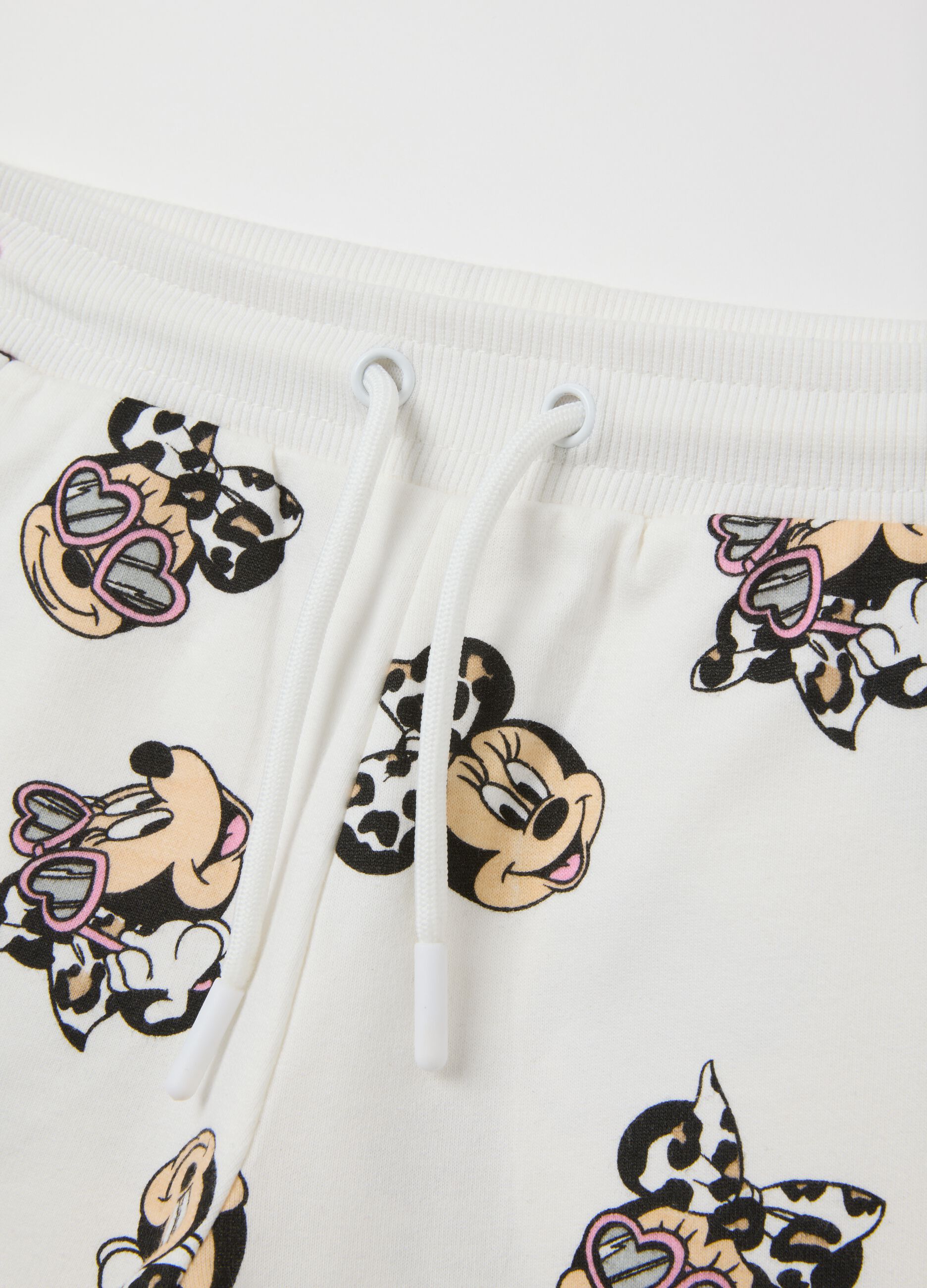 Girls' white cotton shorts regular fit with print