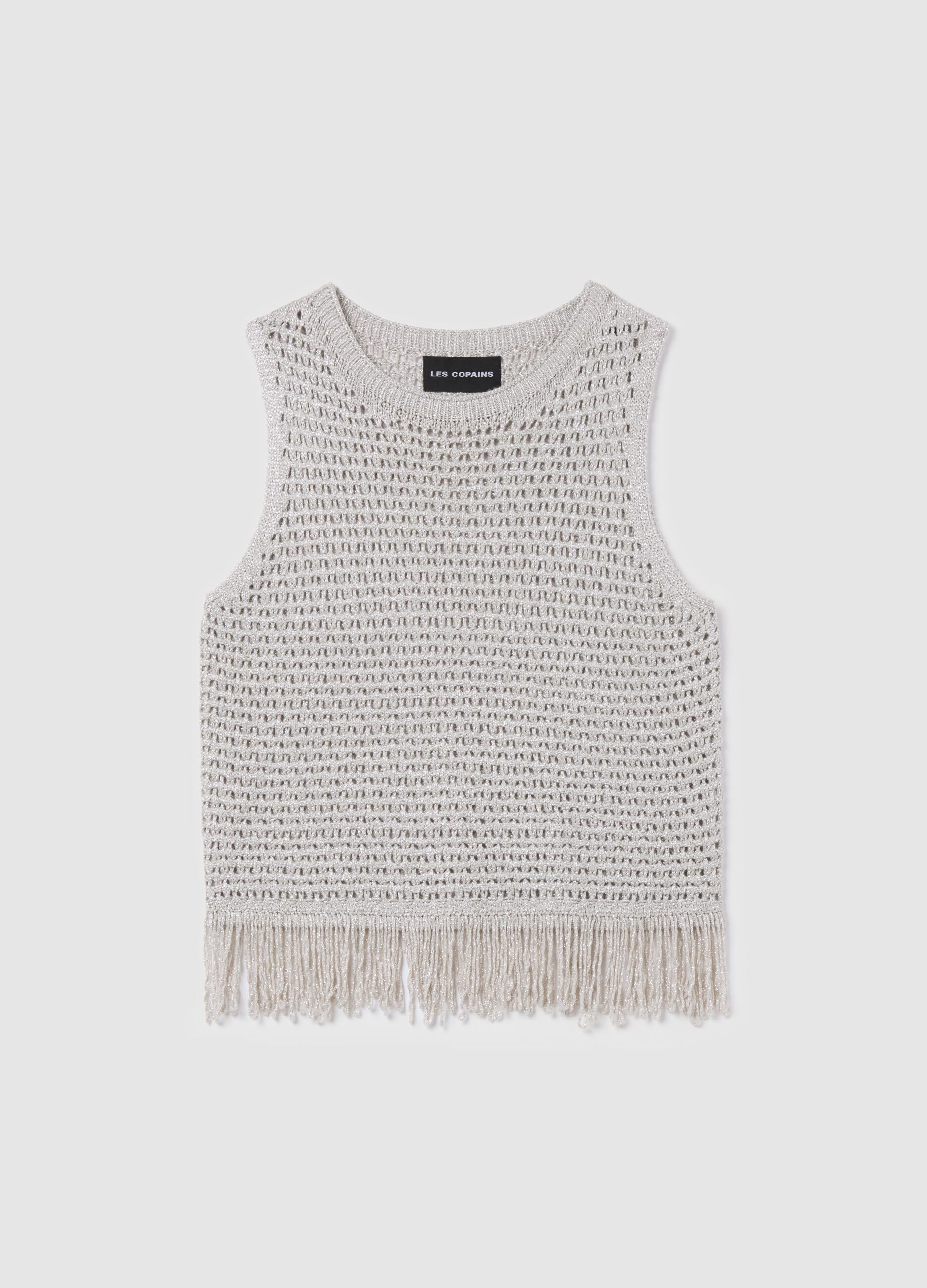 Crochet tank top in lurex with fringes