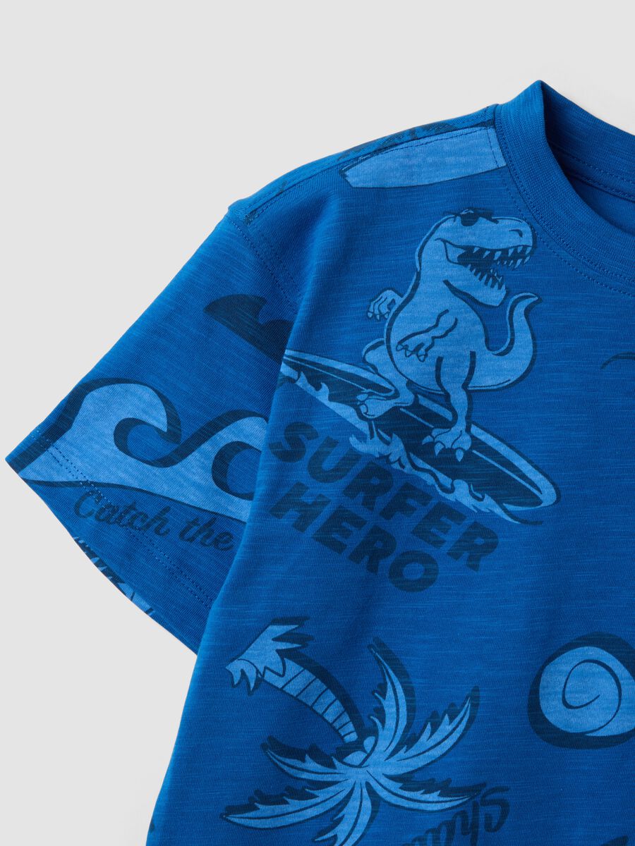 Blue short-sleeved pure cotton T-shirt_3