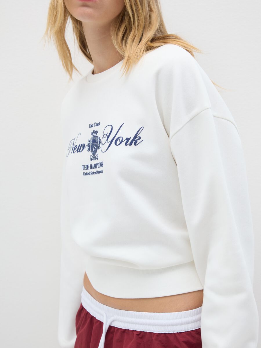 White cotton blend sweatshirt with regular fit_2