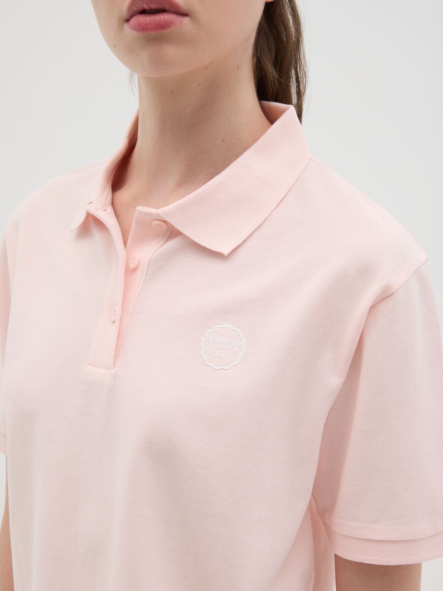 Women's pink regular fit pure cotton polo with classic collar and embroidered logo_1