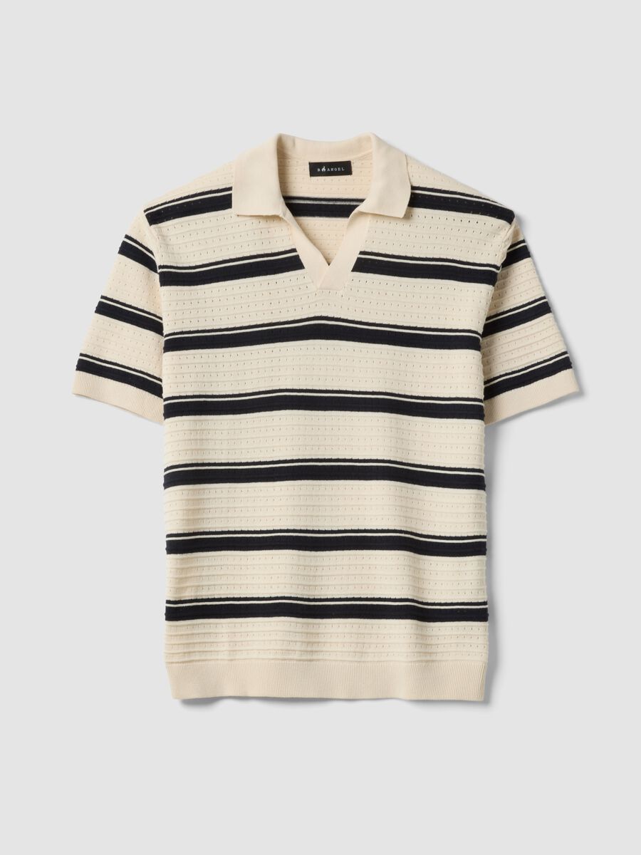 Polo beige a righe in puro cotone con colletto classico oversize fit_4
