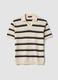 Beige striped pure cotton polo shirt with classic collar, oversized fit_4