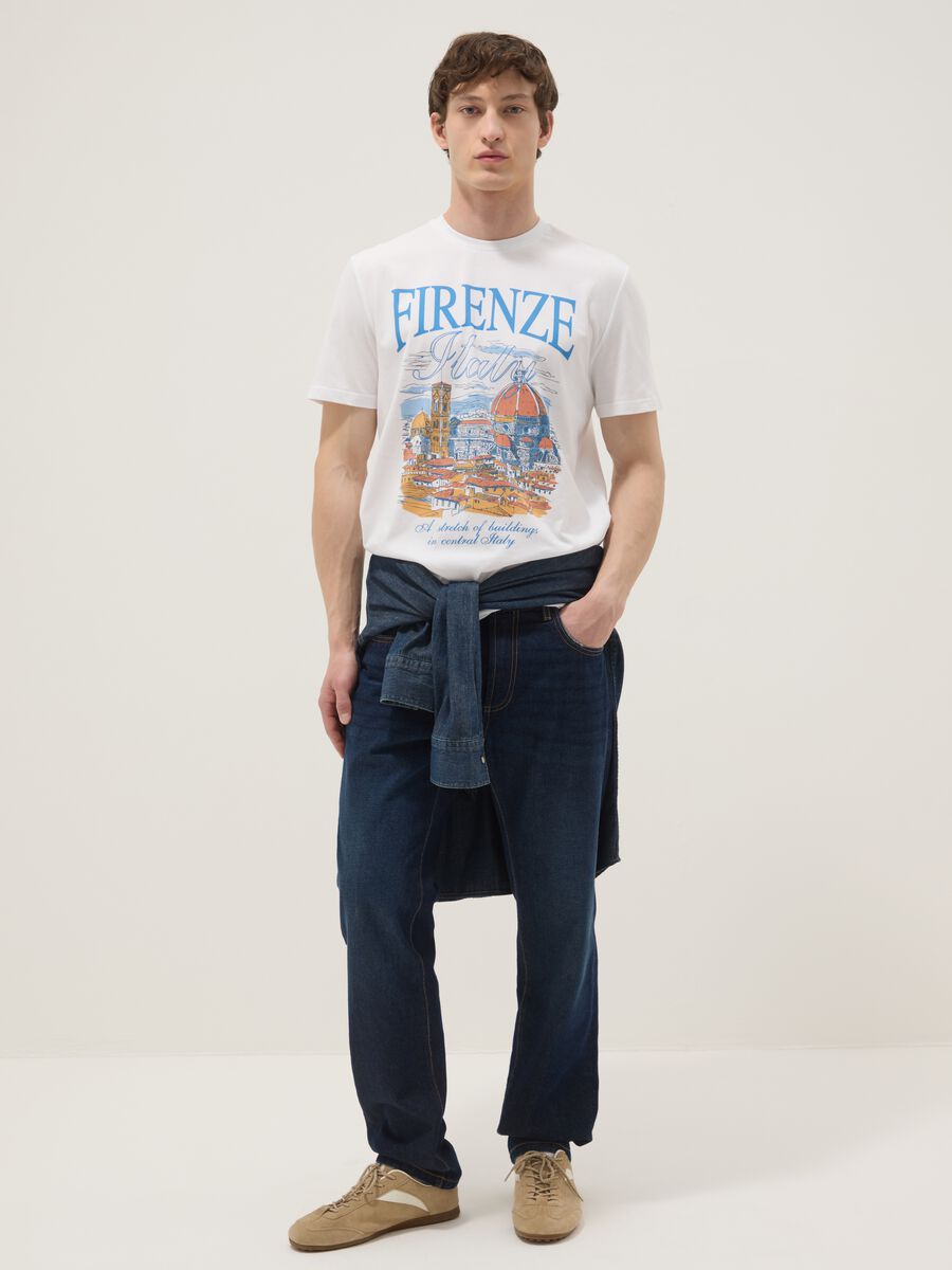 White pure cotton T-shirt with front print, regular fit_1