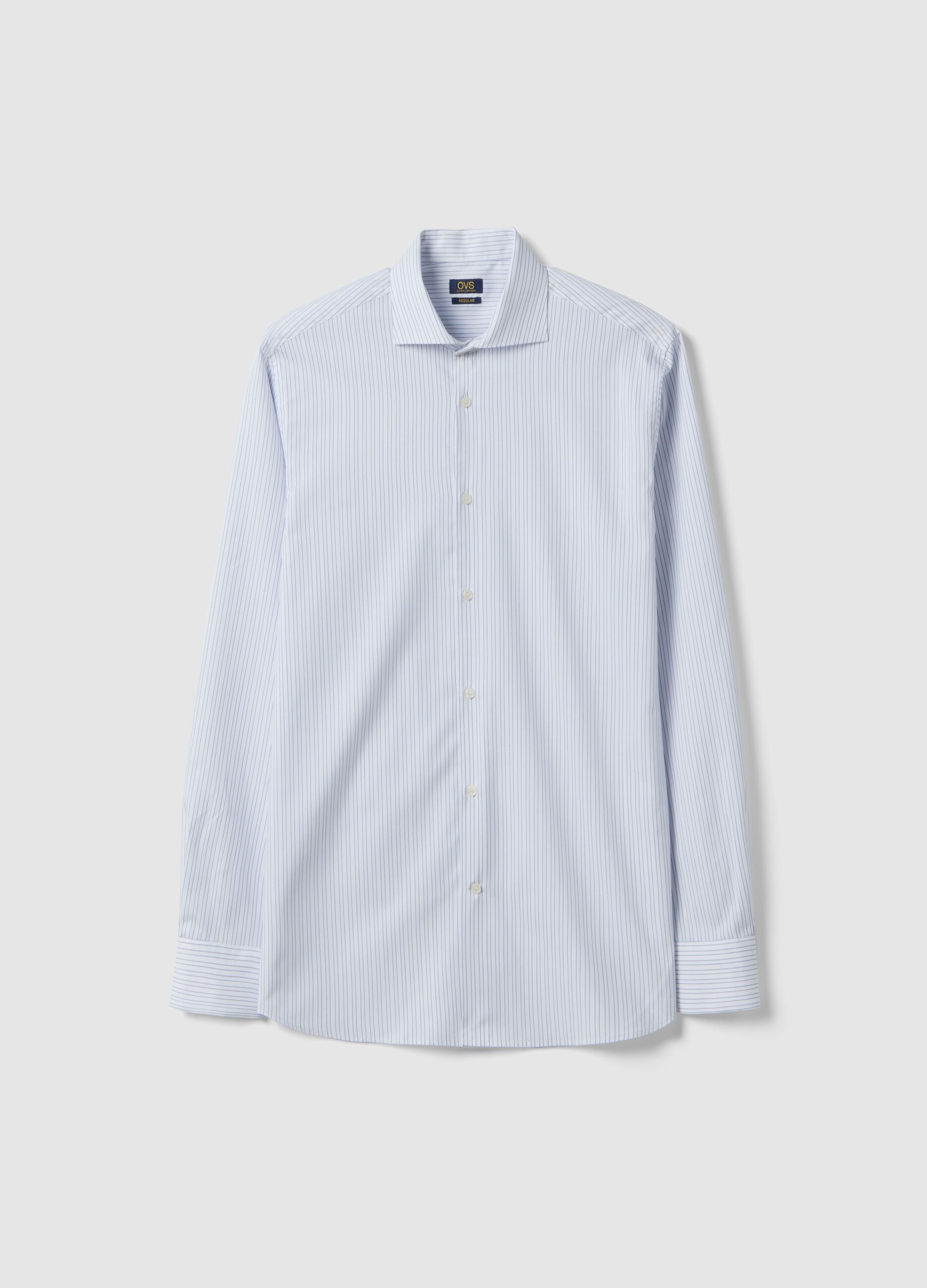 Camicia a righe multicolor regular fit con collo alla francese