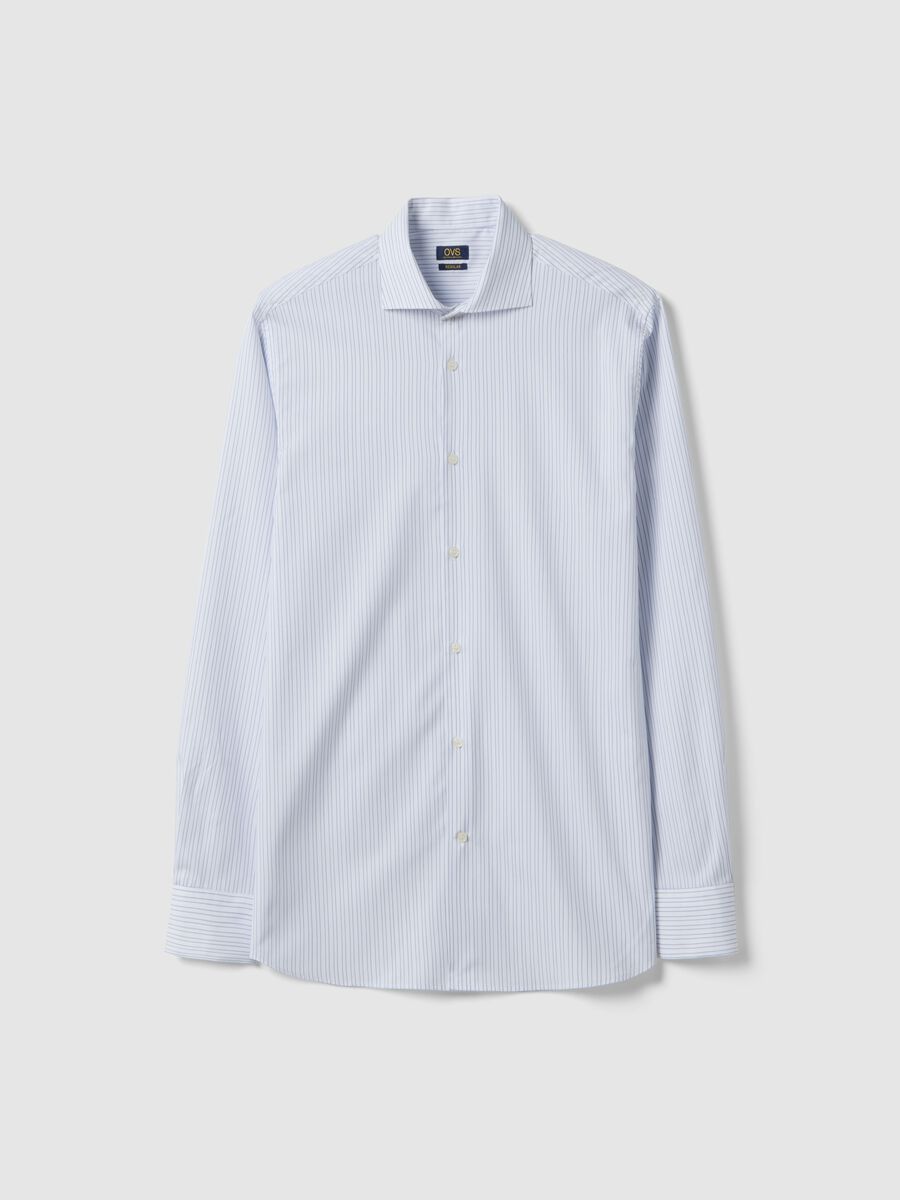 Camicia a righe multicolor regular fit con collo alla francese_0