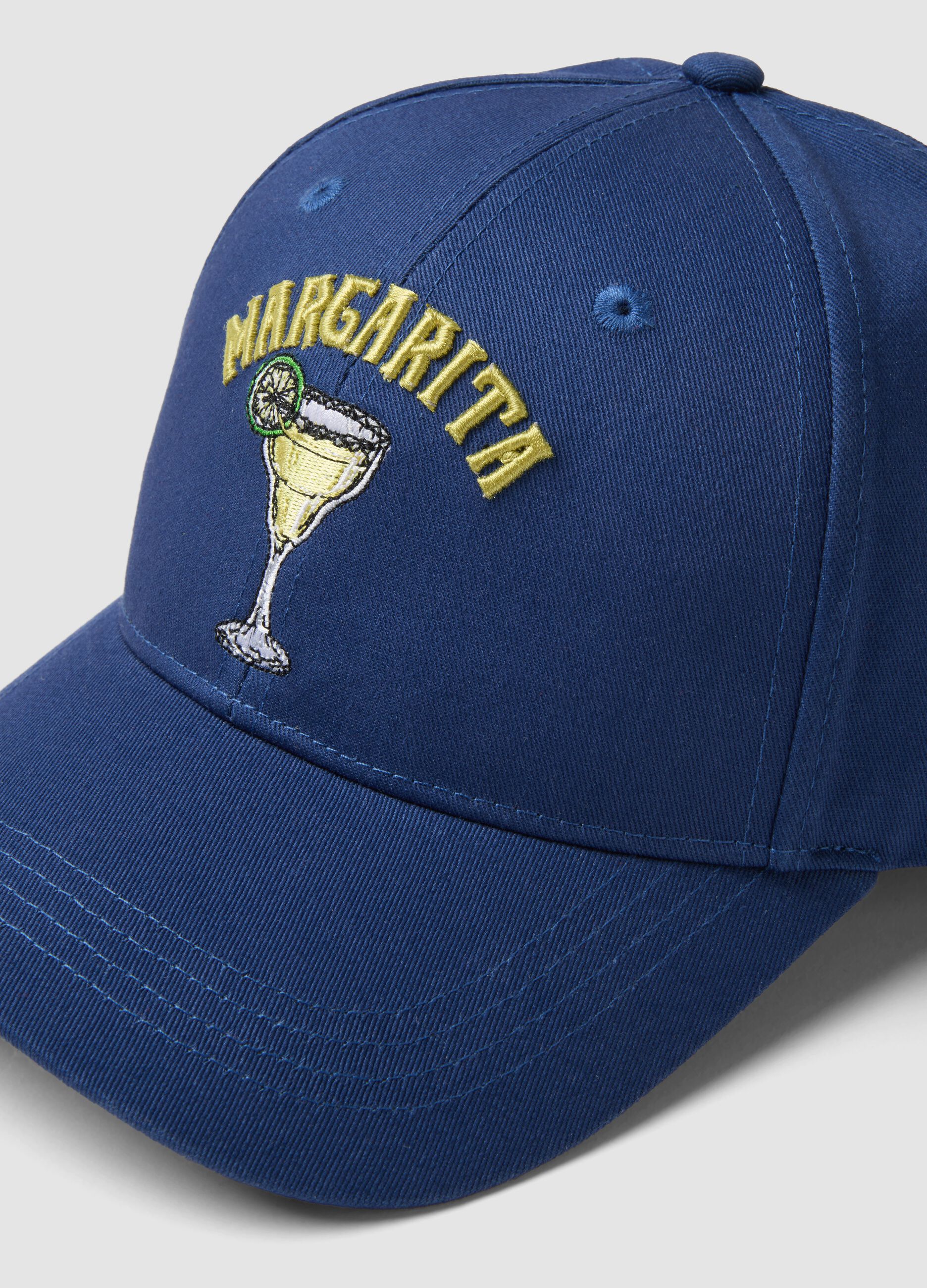 Cappello da baseball in puro cotone blu con ricamo Margarita