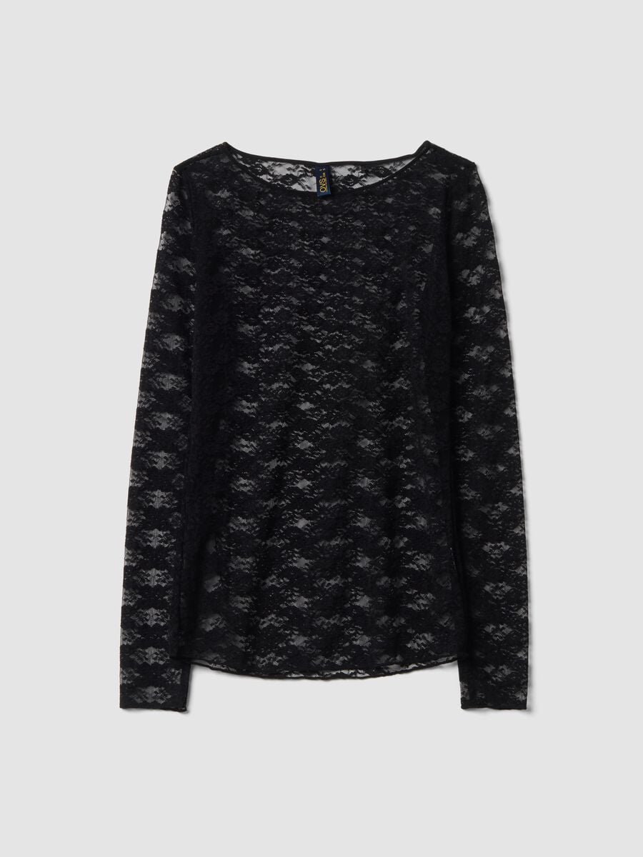 Black stretch top with lace, regular fit_0