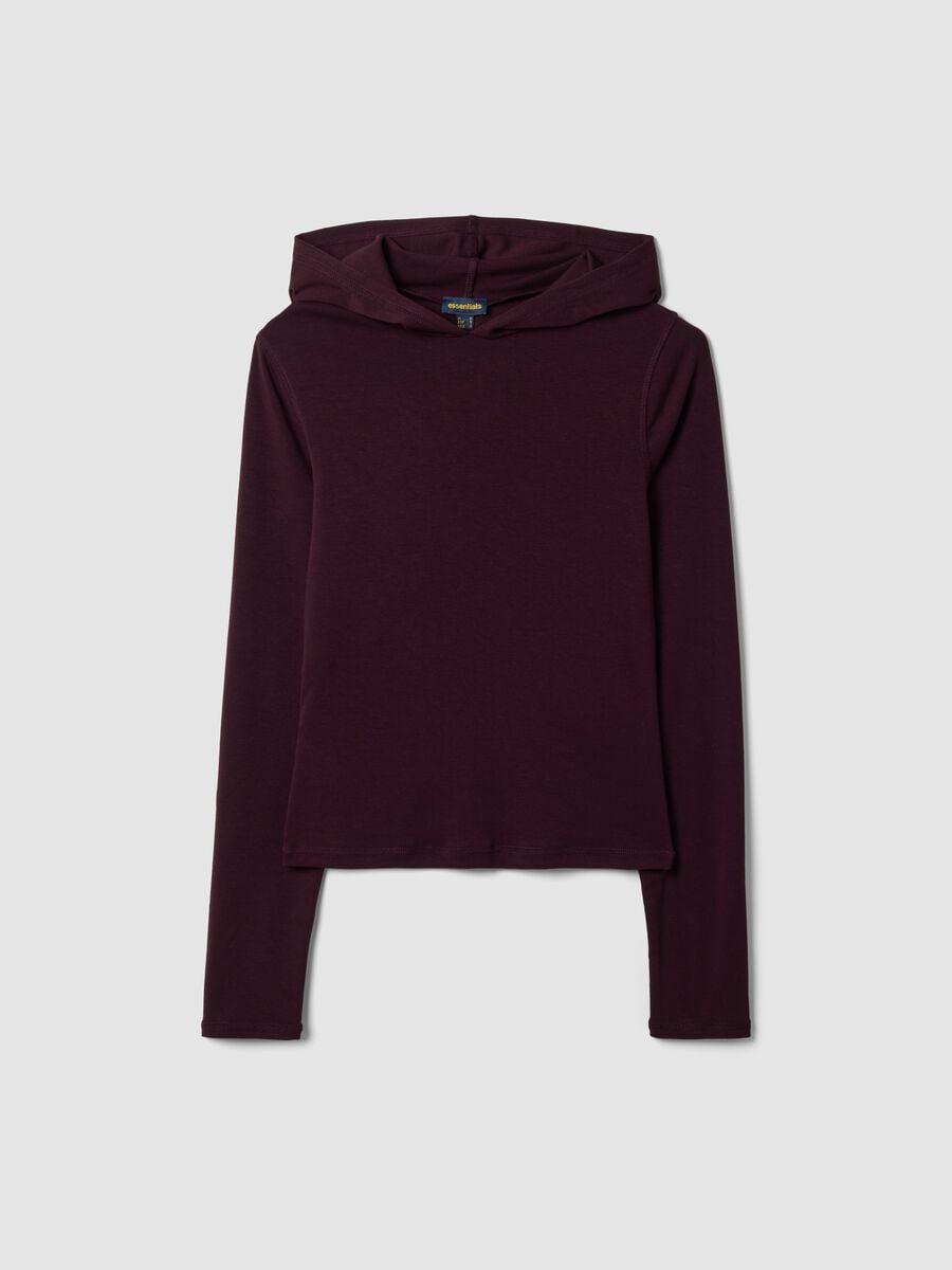 Maglia viola girocollo in viscosa elasticizzata con cappuccio_0