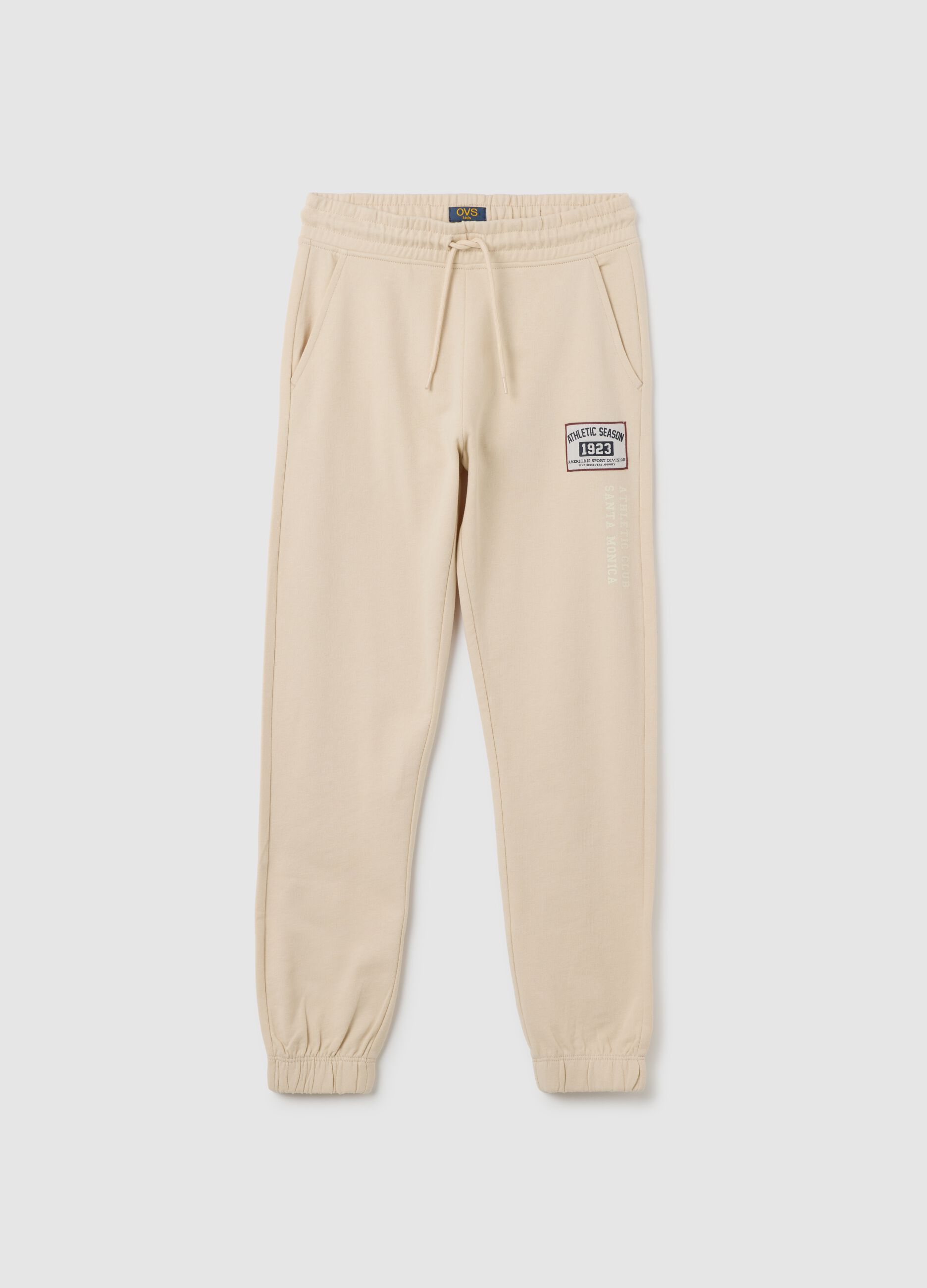 Boys' beige pure cotton jogger trousers regular fit