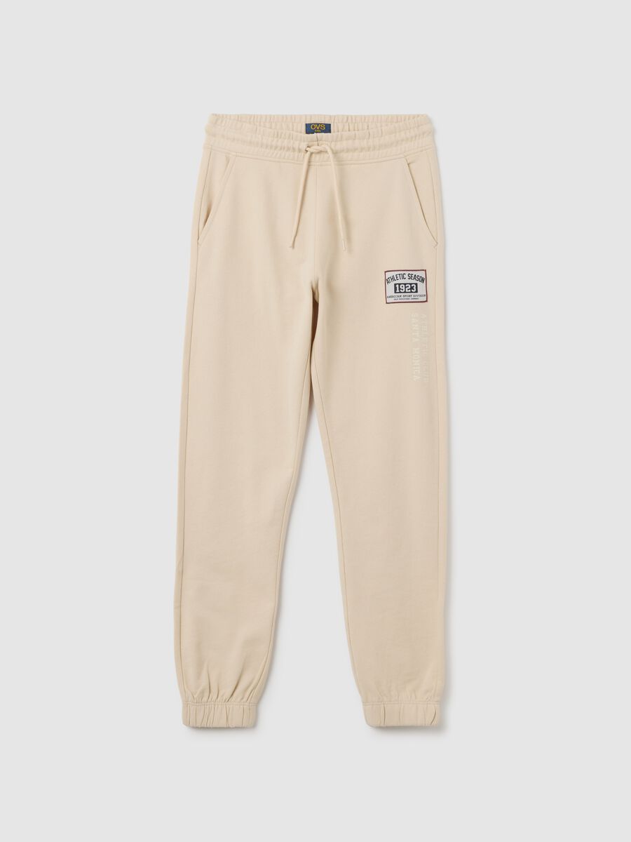 Boys' beige pure cotton jogger trousers regular fit_0