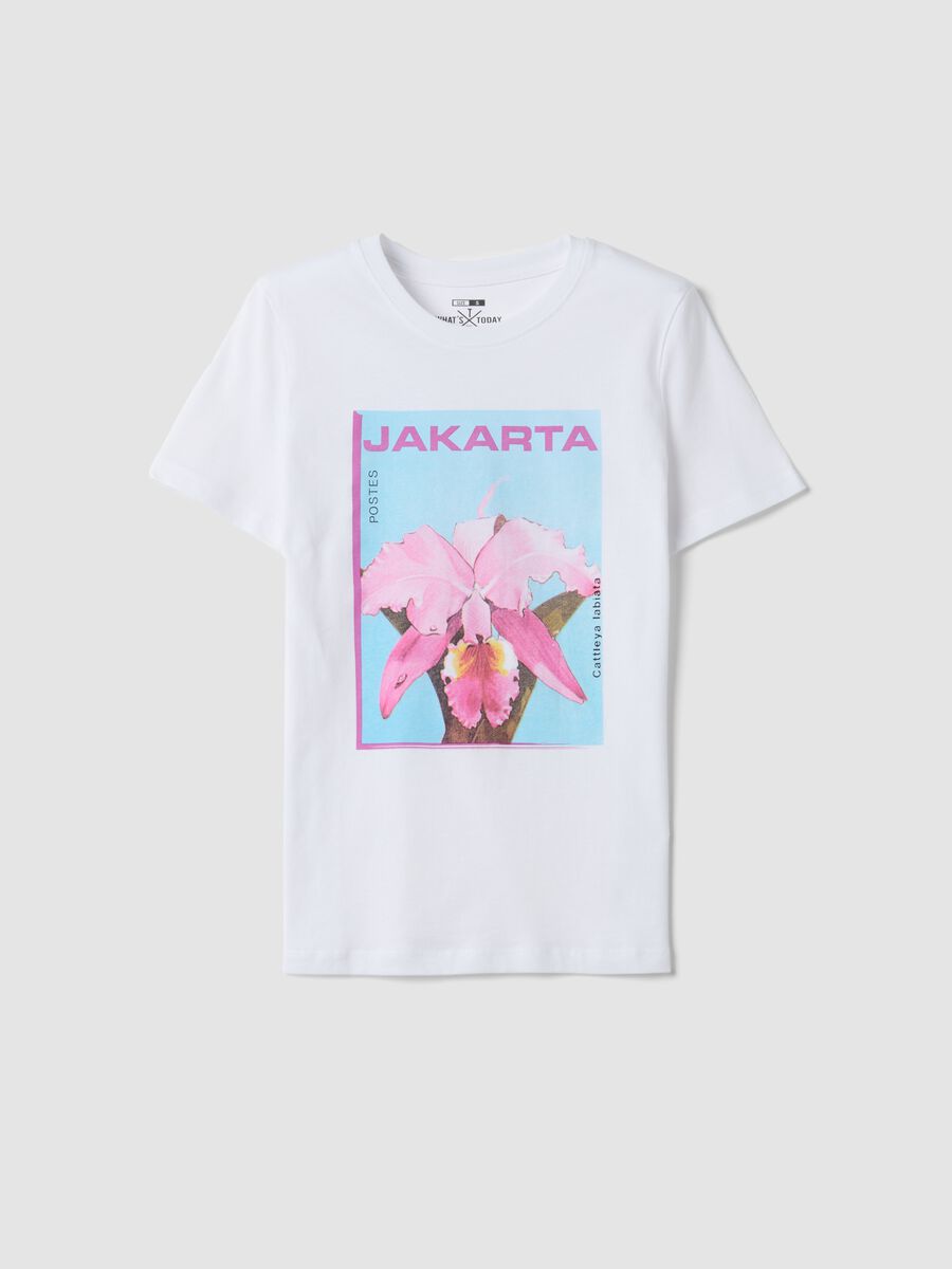 White pure cotton T-shirt with front print_0