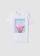 White pure cotton T-shirt with front print_0