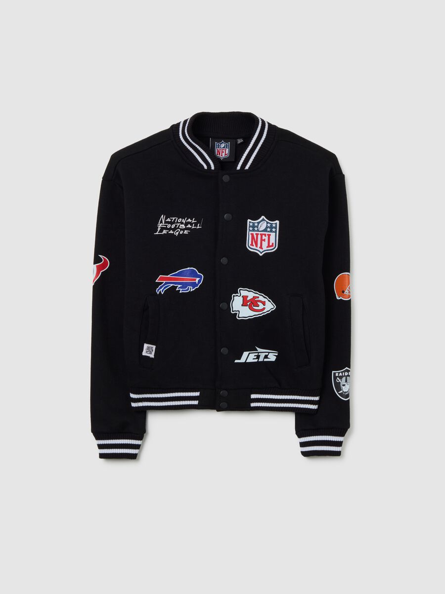 Felpa da bambino in misto cotone nero regular fit con loghi NFL_0
