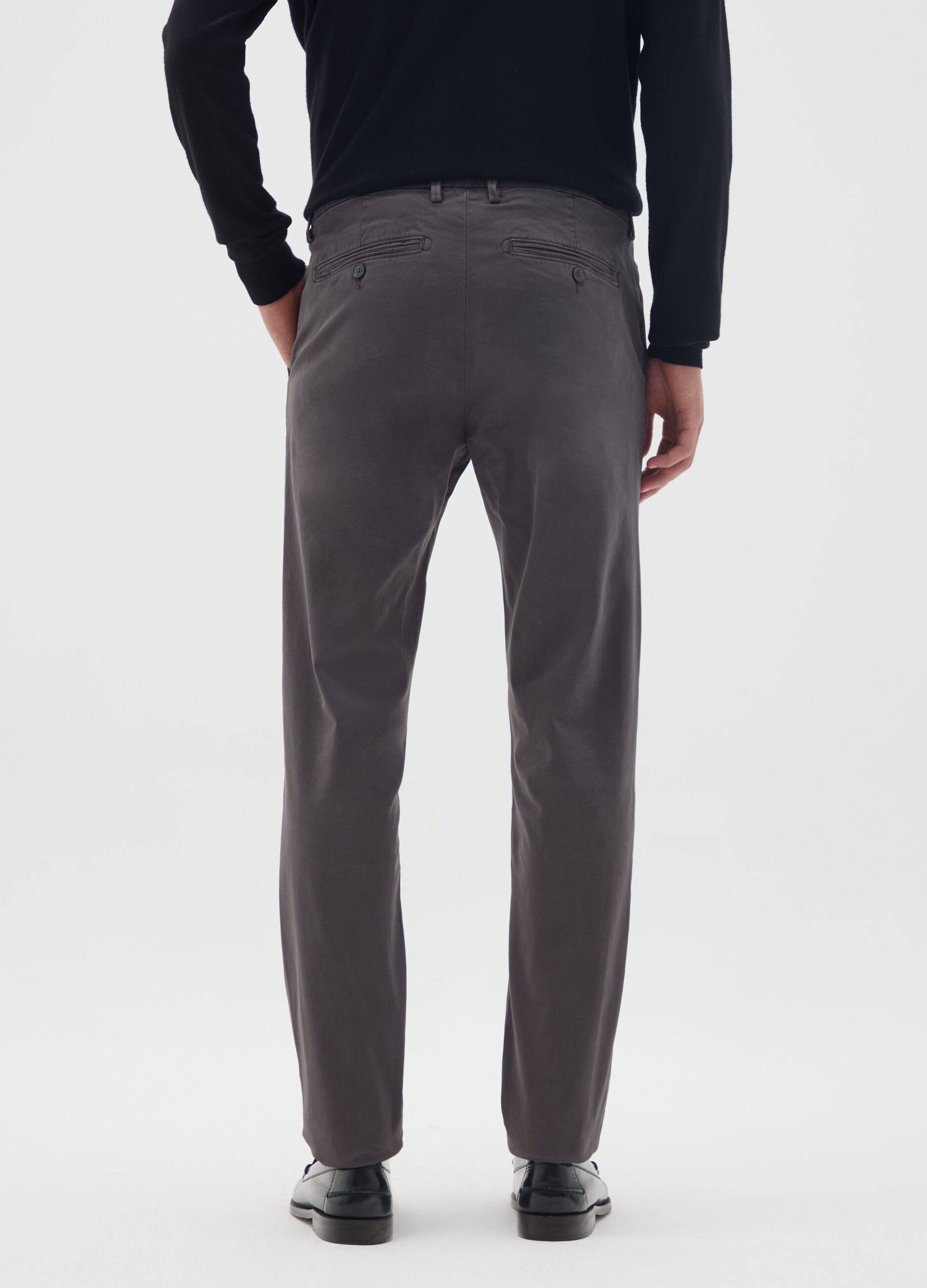 Grey stretch cotton regular fit trousers