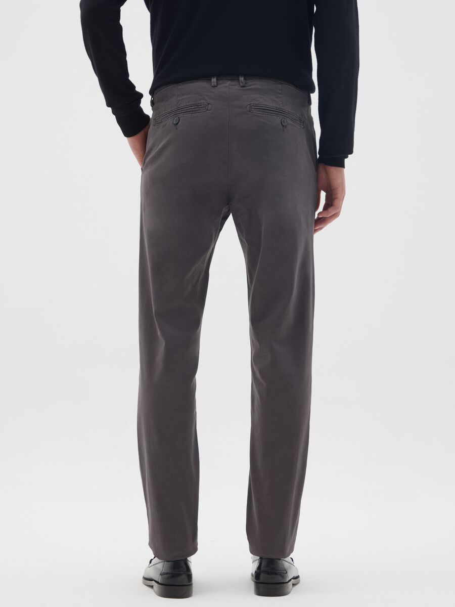 Grey stretch cotton regular fit trousers_2